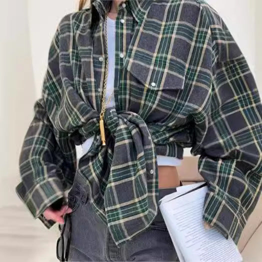 Retro Style Versatile Loose Plaid Long Sleeve Shirt