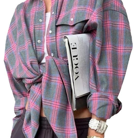 Retro Style Versatile Loose Plaid Long Sleeve Shirt