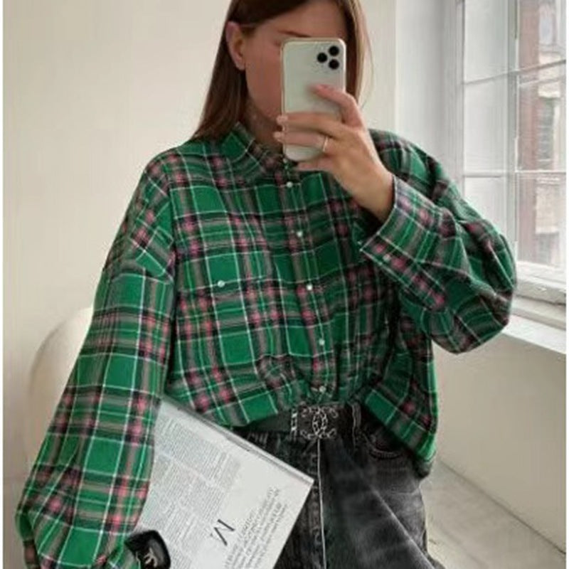 Retro Style Versatile Loose Plaid Long Sleeve Shirt