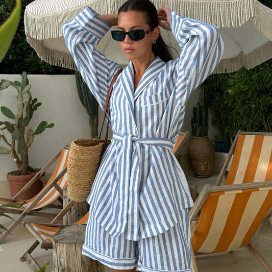 Comfortable Fashion Striped Lace-up Suit Women