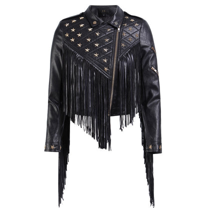 Tassel Coat Women's Leather Stud Star Short Lapel