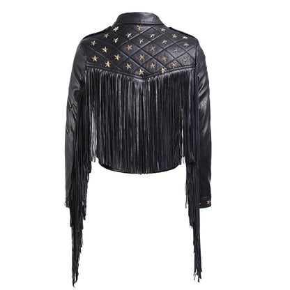 Tassel Coat Women's Leather Stud Star Short Lapel