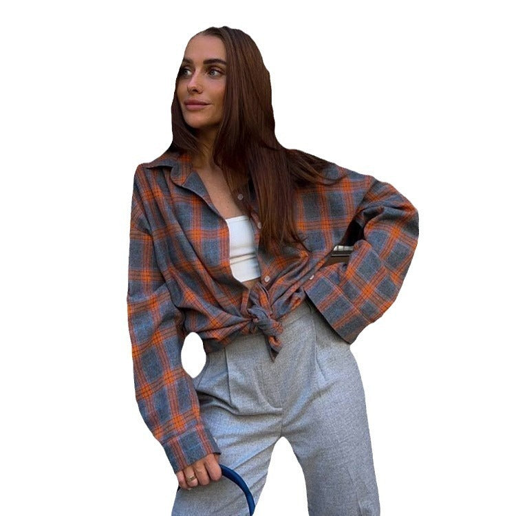 Retro Style Versatile Loose Plaid Long Sleeve Shirt