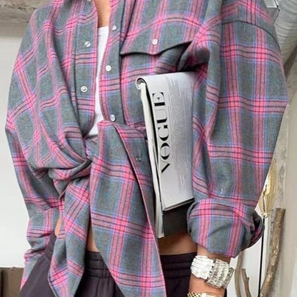 Retro Style Versatile Loose Plaid Long Sleeve Shirt